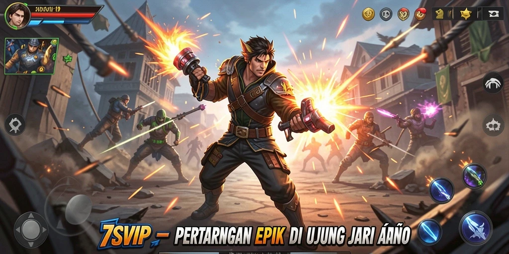 Screenshot gameplay action seru di 7SVIP, menunjukkan pertarungan yang mendebarkan.