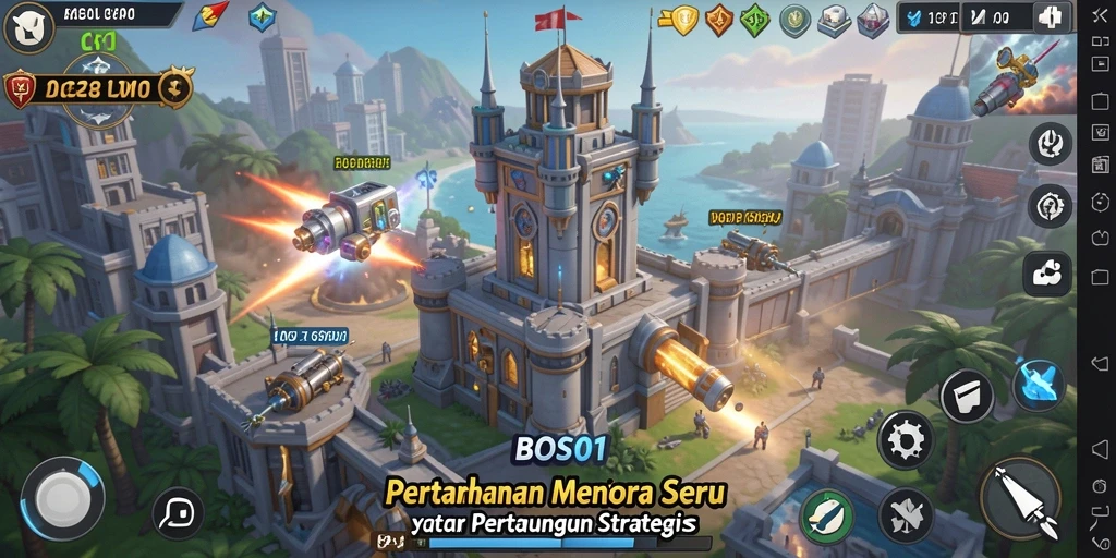 Screenshot BOS01 menampilkan momen seru gameplay Tower Defense.
