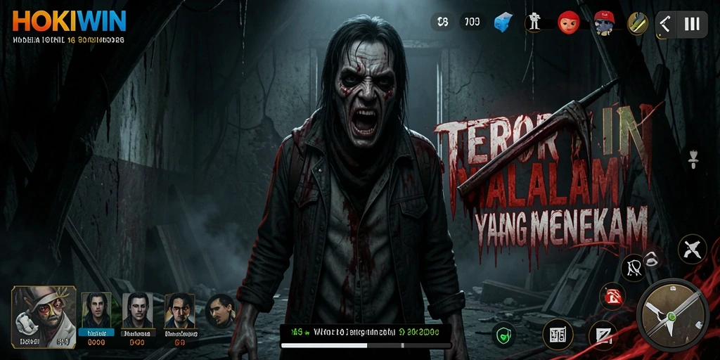 Gameplay HOKIWIN yang menegangkan dengan suasana horor intens.