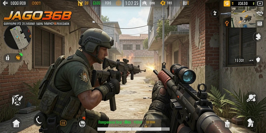 Tampilan gameplay menegangkan dengan aksi tembak-menembak yang intens.