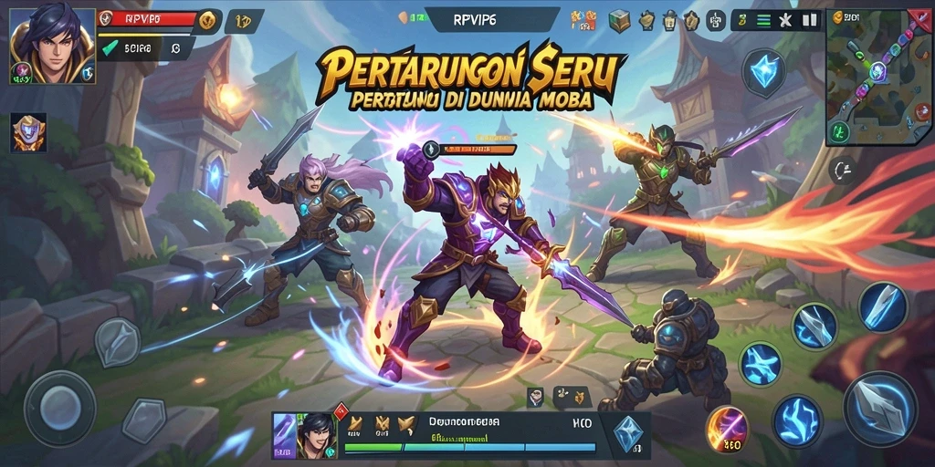 Tampilan gameplay MOBA RPVIP6 dengan aksi pertarungan epik.